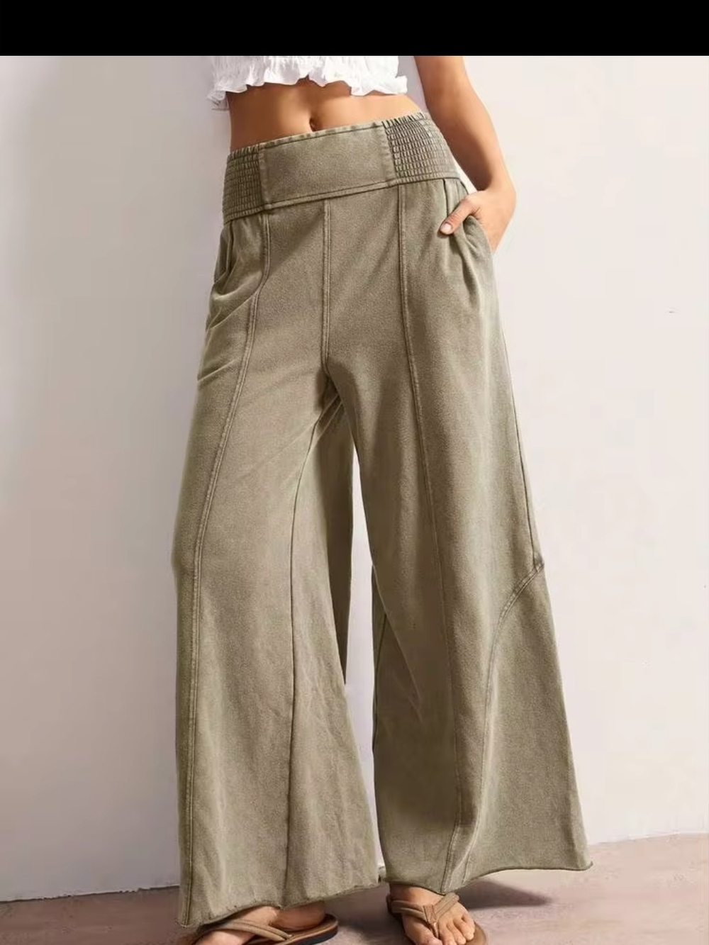Bohemela Women's Solid Color Knit Loose Wide Leg Relaxed Fit Pants Women Pants